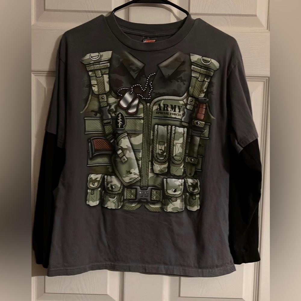 Rudeboyz, RB, long sleeve shirt, twofer, boys size large, Army vest